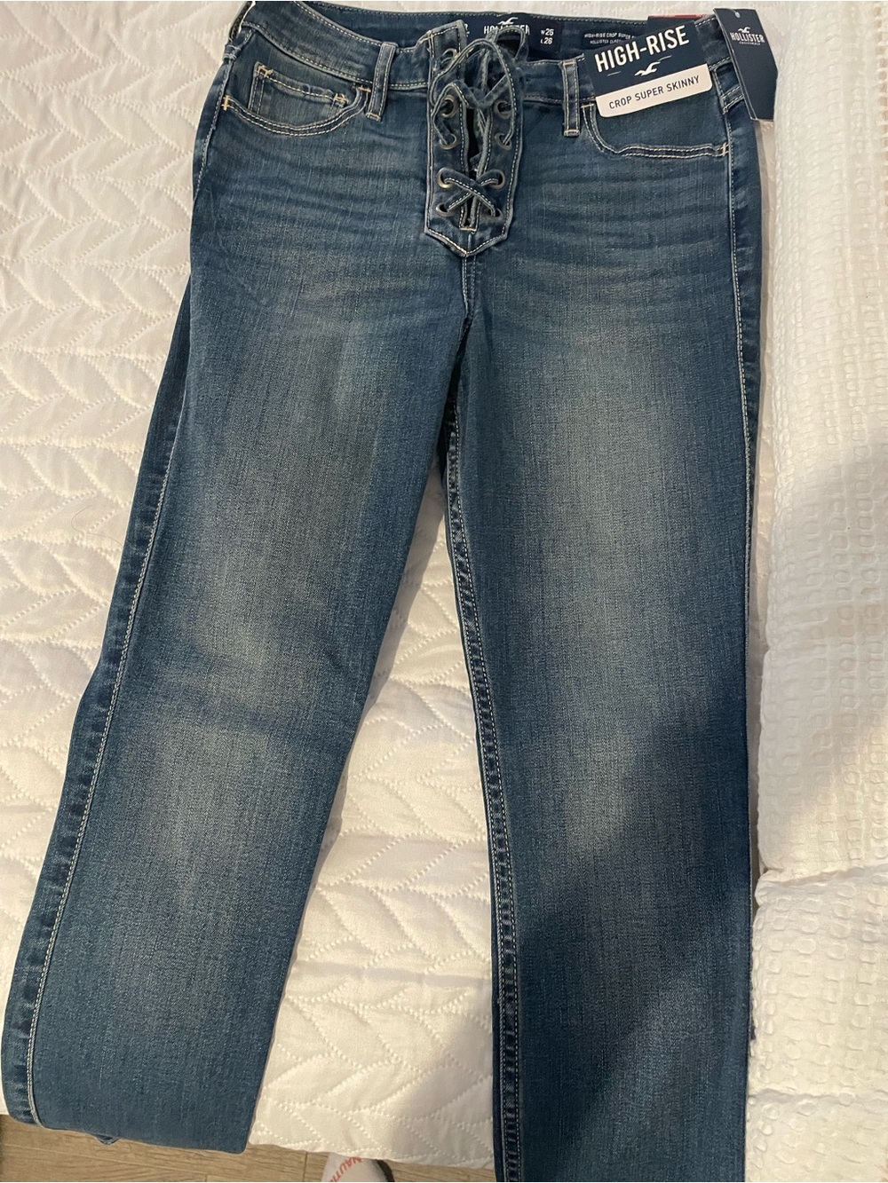 Hollister High-Rise Lace-Up Crop Super Skinny Jeans - Medium Blue Wash